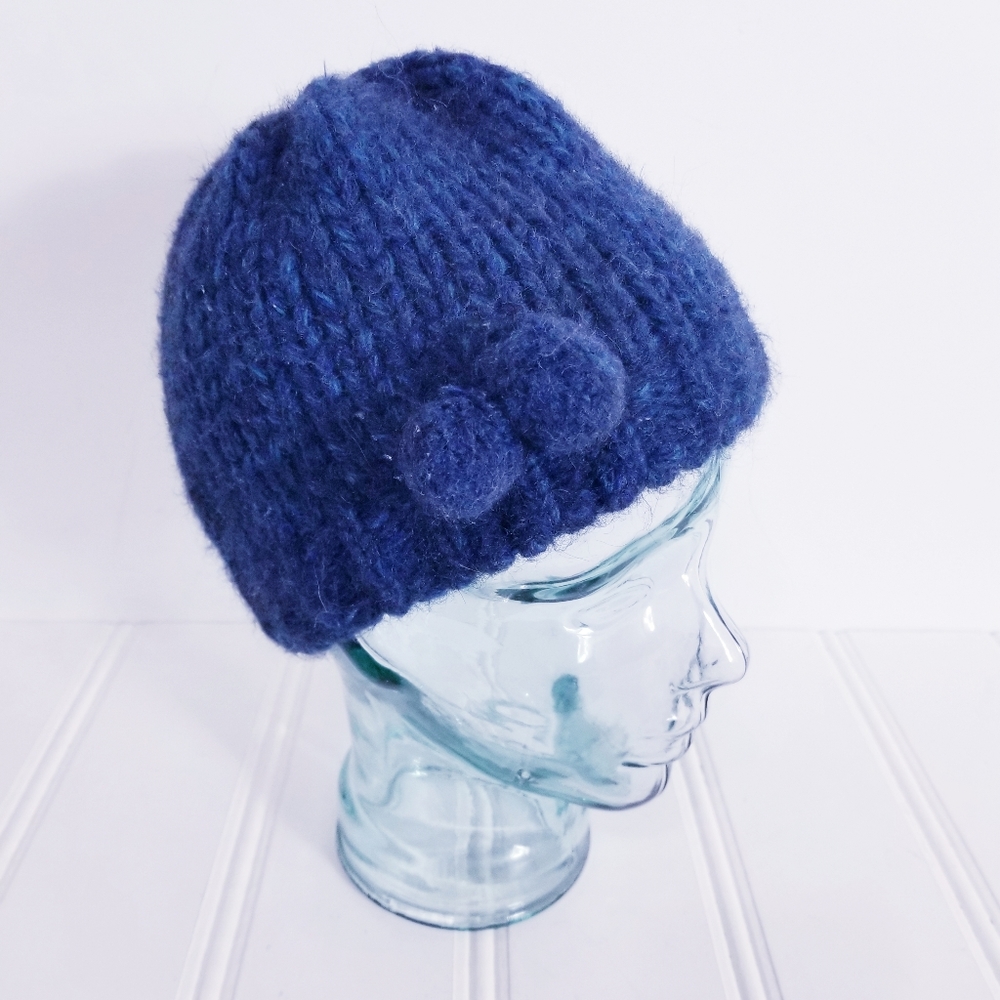 Cappellificio Fiorentino Beanie OS Alpaca Wool Double Pom Pom Italy Knit Blue Ha